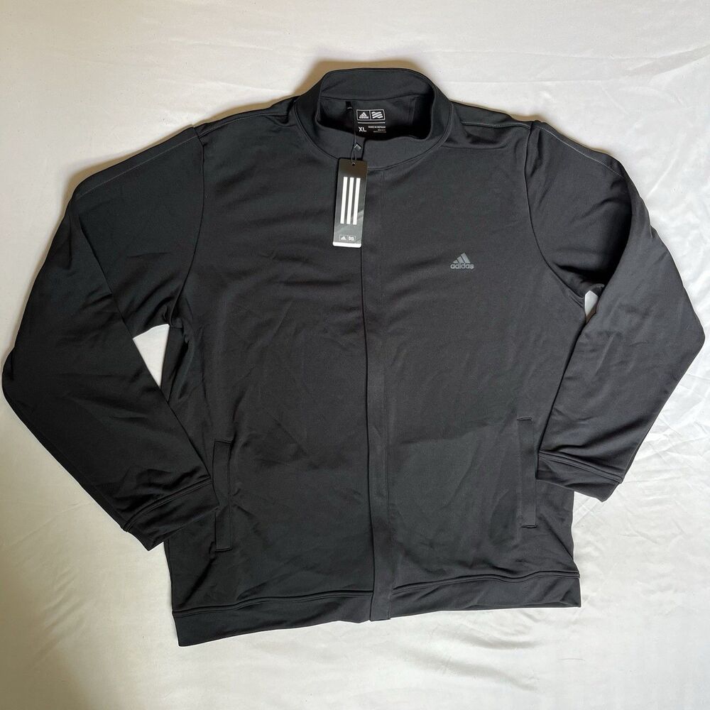 NWT Adidas Golf Jacket Mens XL Black Full Zip Mock Neck Polyester Pockets AE7972